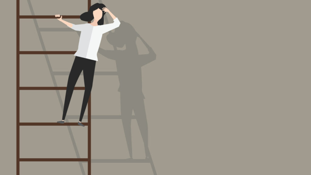 Illustration Frau auf Leiter - Geschlechterparität ist noch lange kein Selbstläufer